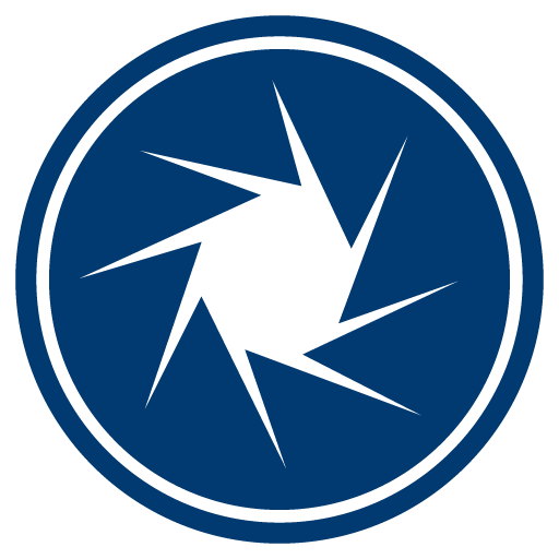 Favicon del Hotel Photo Zabalburu, logotipo circular azul con forma de obturador